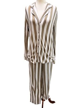 Nordstrom Beige and White Striped Pajama Set